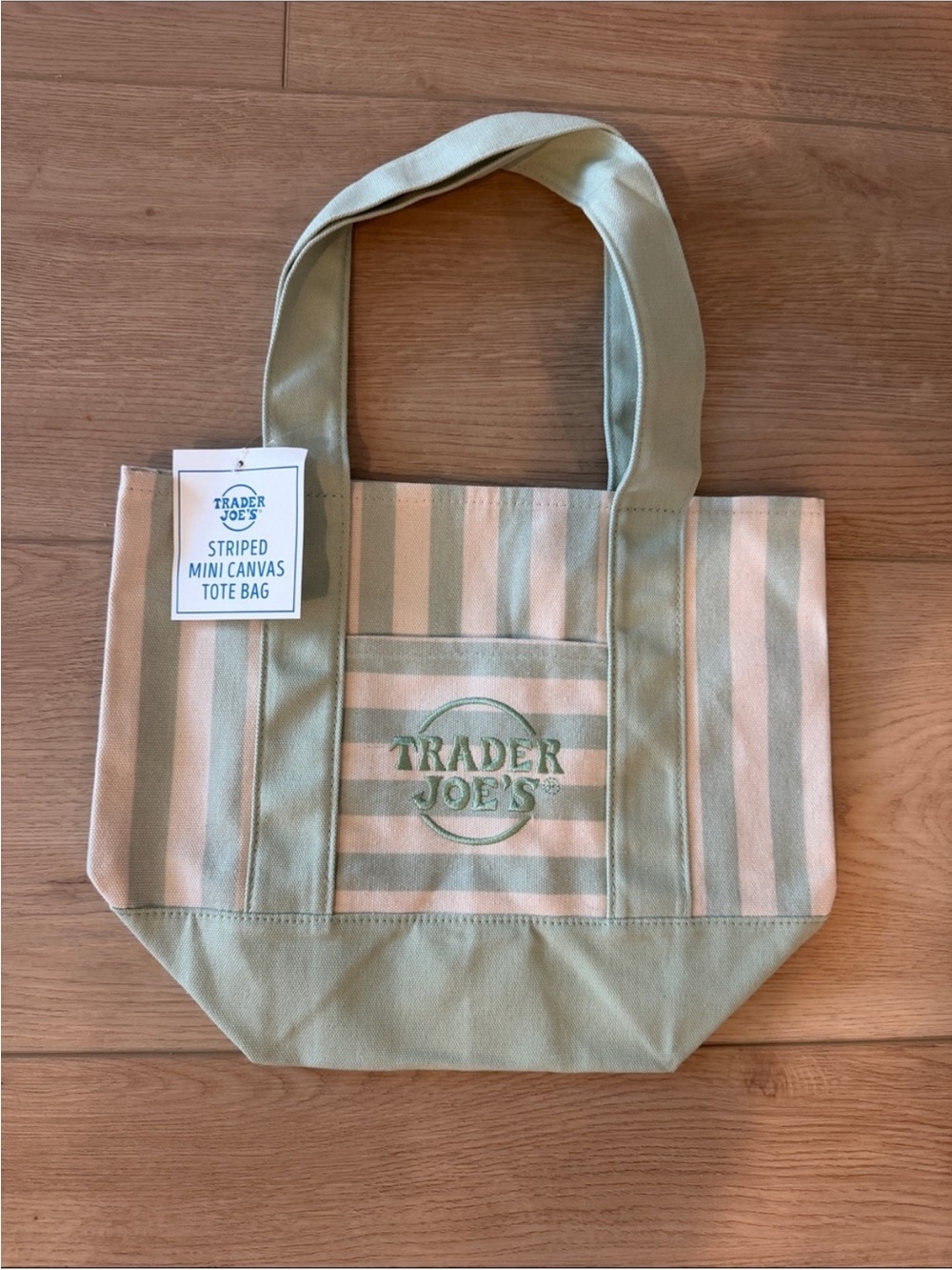 Trader Joe’s viral Striped Mini Canvas Tote Bag - Sage and Cream
